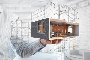Illustration Modèle 3D plus plans d'une maison